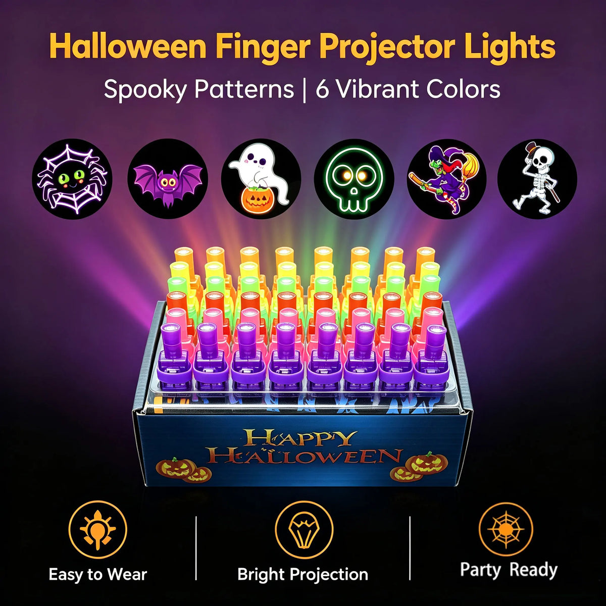 36PCS Halloween LED Finger Lights Neon Party Favors Glow in the Dark Rave Party Supplies Goodie Bag Stuffers Box Prizes