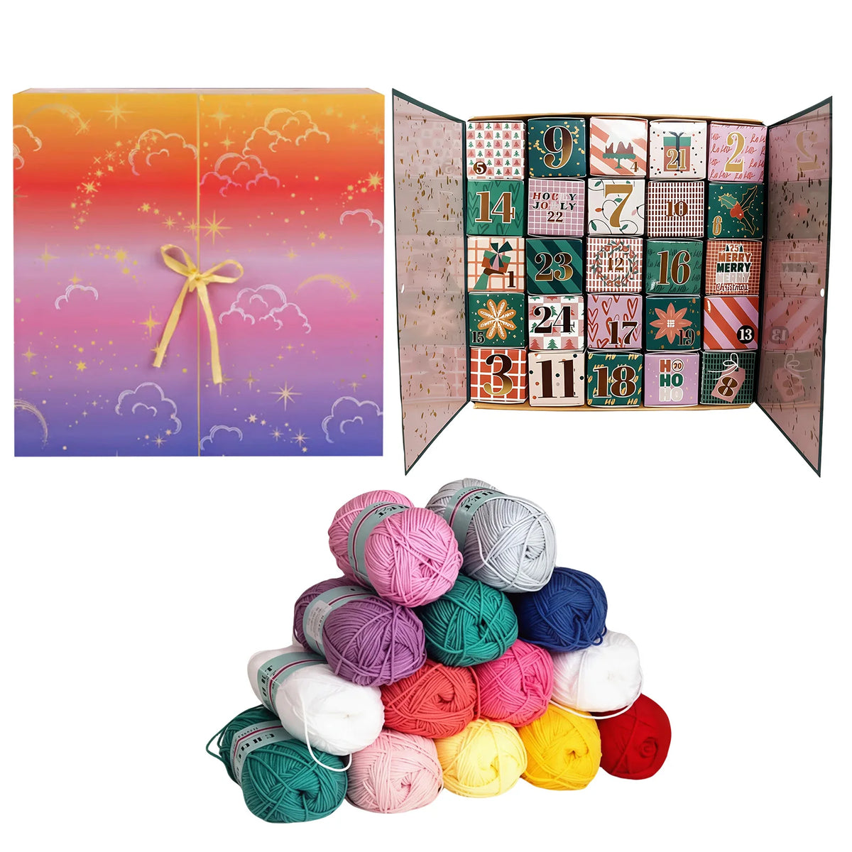 Christmas Crochet Yarn Advent Calendar Surprise Gift Box 24‑Day Countdown Knitting Craft Kit DIY Crochet Supplies Holiday Decor