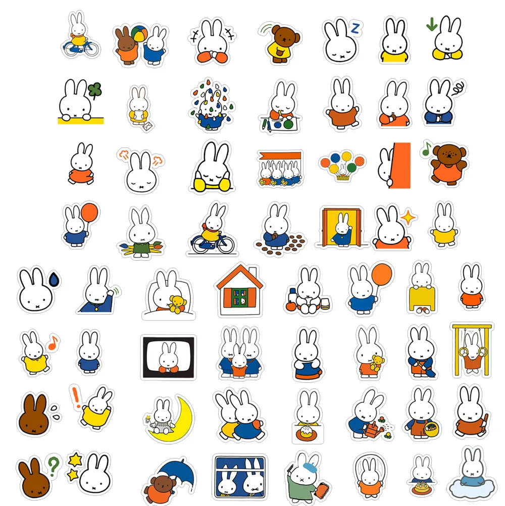 50PCS Miffy Kawaii Cute Waterproof Stickers DIY Graffiti Stickers for Computers and Refrigerators Luggage cup stickers Gift toys