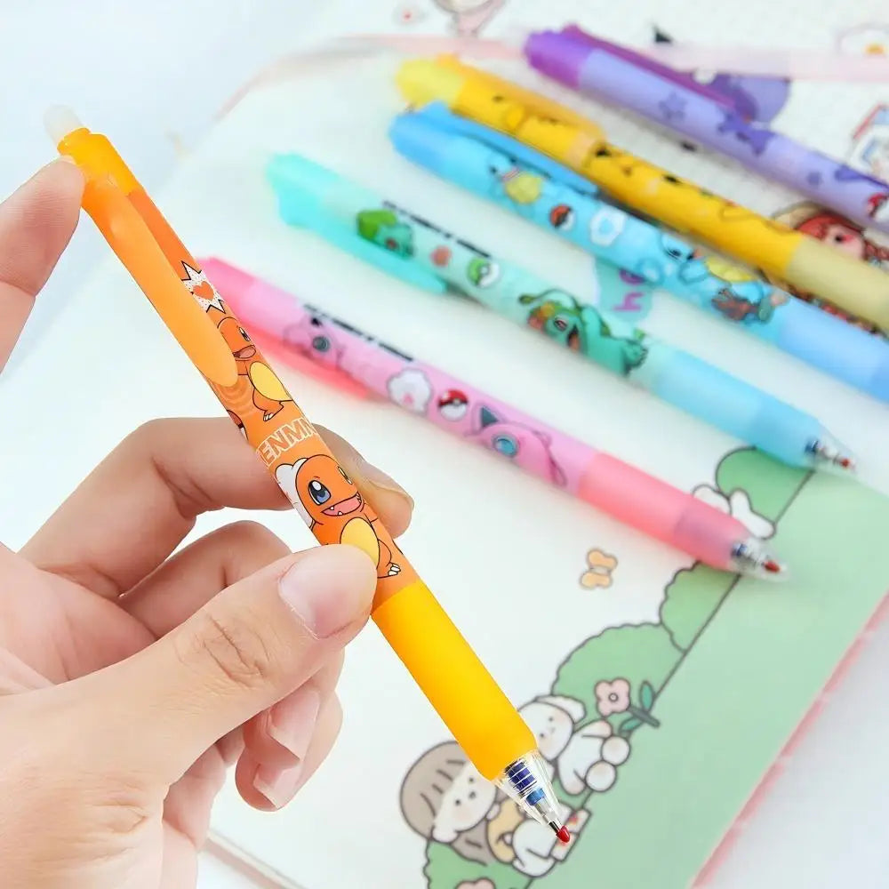 Random 6/12pcs Monster Elf 0.5mm Blue Ink Erasable Neutral Pens Cute Student School Supplies Cartoon Stationery Rubbable Pen