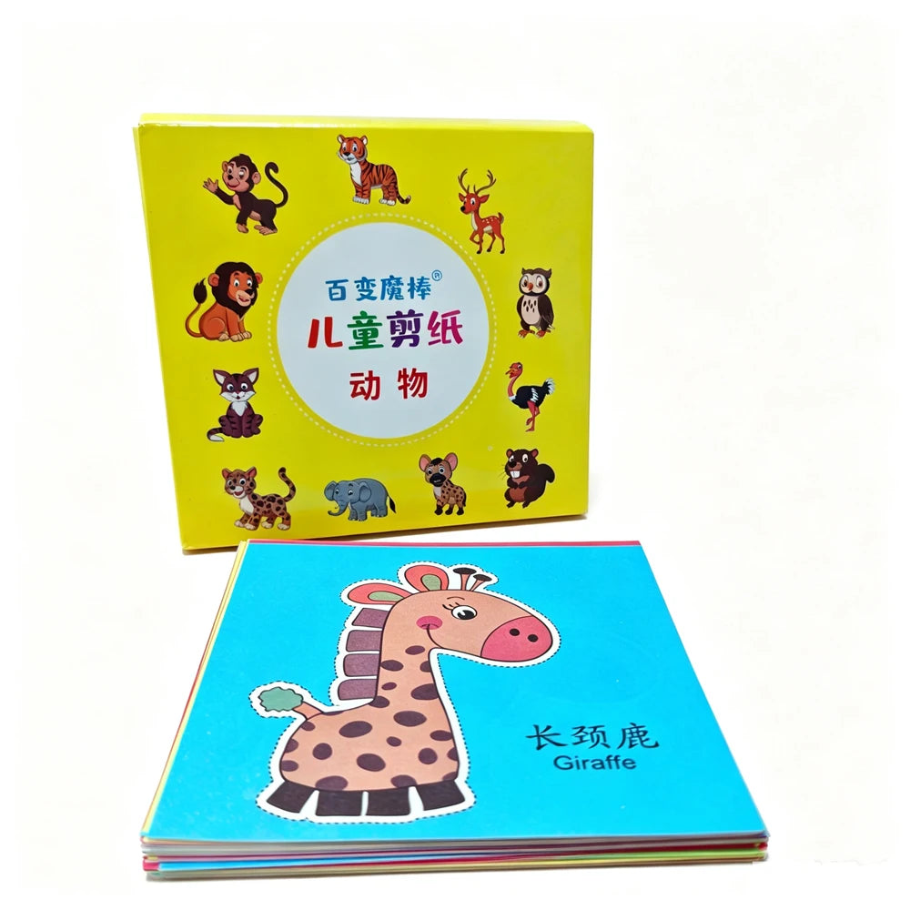 90 Sheets Kids Paper Cutting Book - Animals Fruits Vegetables DIY Educational Art Craft Fine Motor Skills Training for Preschool