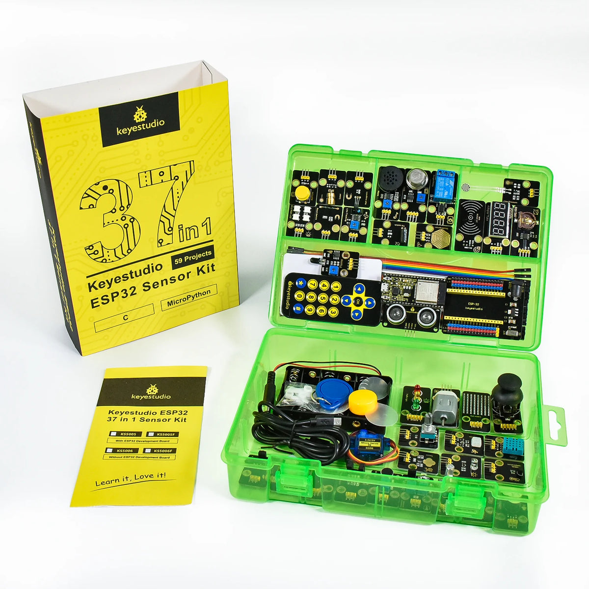 Keyestudio ESP32 RFID 37 in 1 Sensor Kit with ESP32 Board For Arduino STEM Electronic DIY Kit For Adults Programming(59Projects)