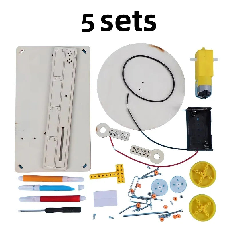 DIY Creative wooden electric plotter Drawing Robot STEM Kids Model Automatic Painting Science Electronics Kits Experiment