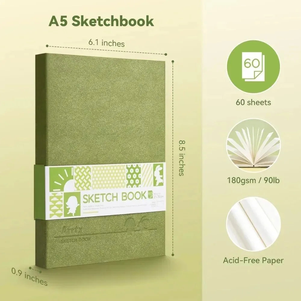 Hardcover Sketch Book – 60 Sheet 180gsm Acid-Free Drawing Pad in A5 & A6