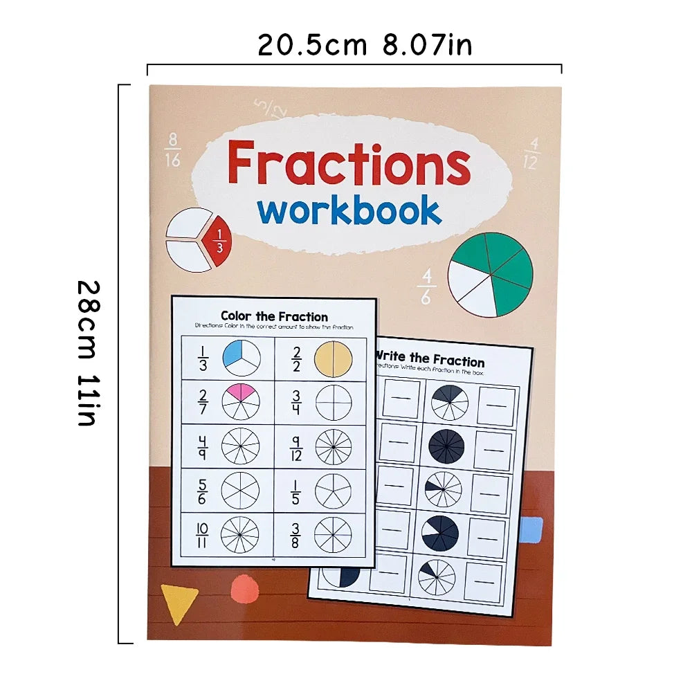 Montessori Fraction Exercise Book Arithmetic Learning Teaching Aids Grade 3-4 Primary School Math Cognitive Training Test Book