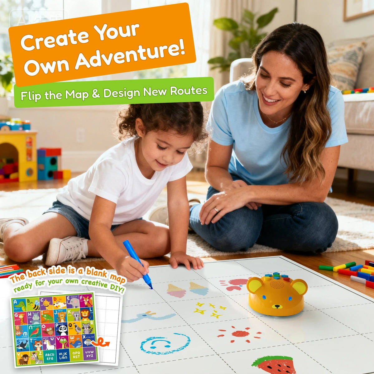 Apitor First Coding Robot Bear Screen-Free STEM Toy with LED Lights&Sounds Parent-Child Learning Kit Birthday Gift Kids Age 3+