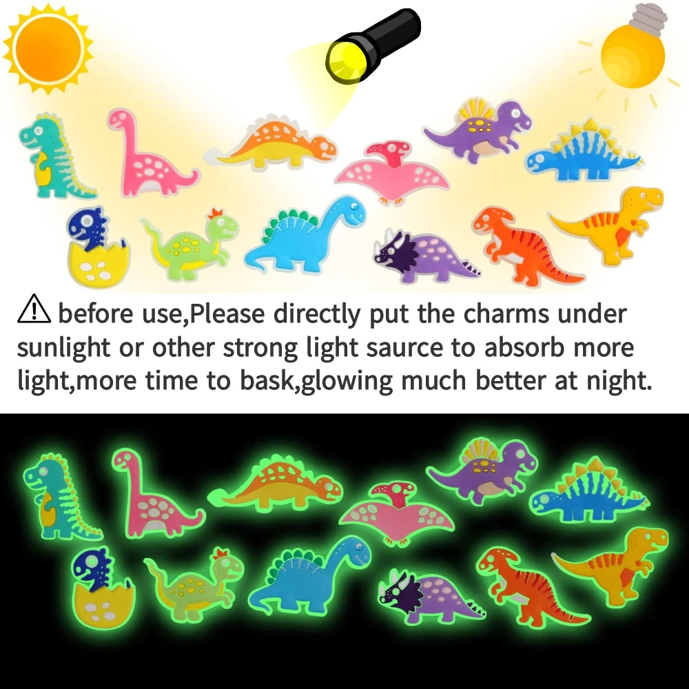 12Pcs Luminous Dinosaur Shoe Charms - 12PC Set for Crocs and Sandals,Dinosaur Shoe Charms Decoration