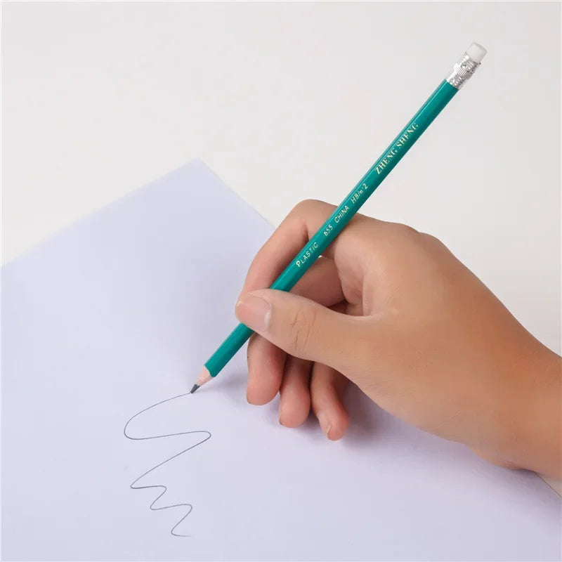 12 Pieces/Set HB Plastics Lead Pencils with Eraser Students Writing Sketch Drawing Wood Pencils for Children