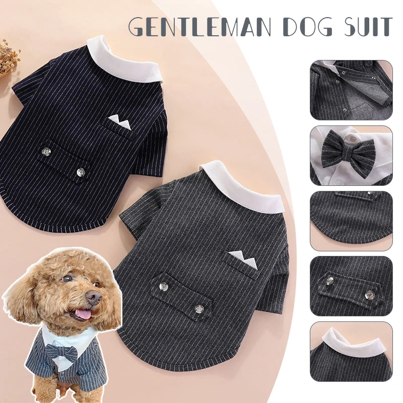 Gentleman Dog Clothes Wedding Suit Formal Shirt For Small Dogs Bowtie Tuxedo Pet Outfit Halloween Christmas Costume Teddy Dog