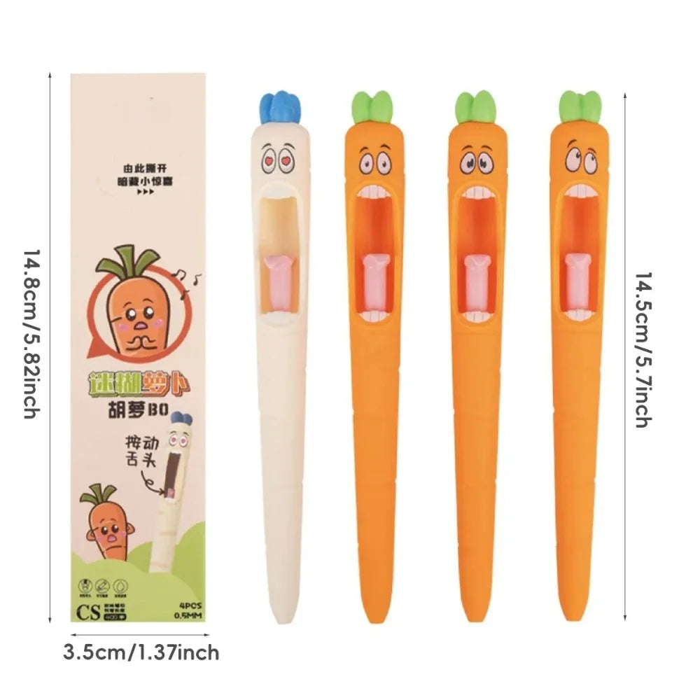 Cute Cartoon Kawaii Pens Carrot Shaped Gel Pen Design Retractable Tongue Refill Black Ink Pens Office School Stationery Gift