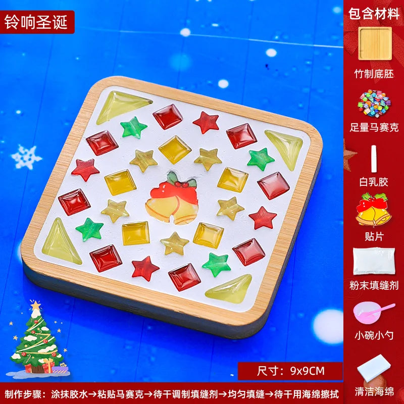 Christmas Mosaic Coaster DIY Craft Kit - Holiday Themed Handmade Decoration Material Set with Festive Ornaments