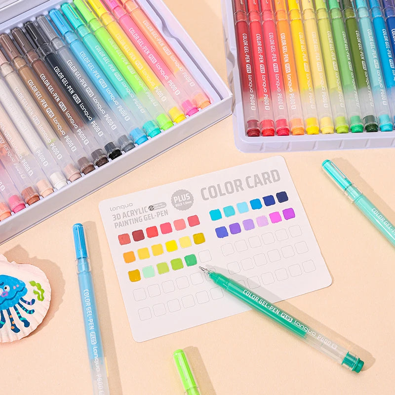 Languo Three-Dimensional Effect Acrylic Painting Gel Pens Set 1.0mm Tip Kawaii Stationery Student Color Drawing Pen Art Supplies