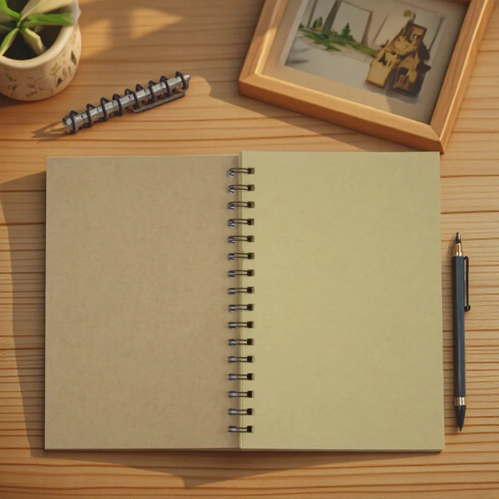 Creative Retro Kraft Paper Coil Notebook Blank Doodle Diary Sketchbook Simple Wholesale Drawing Book for Art School Office