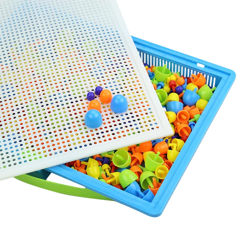 296PCS Mushroom Nail DIY Handmade Toys Children's Montessori Educational Toys Intelligent 3D Puzzle Game Jigsaw Board Gifts