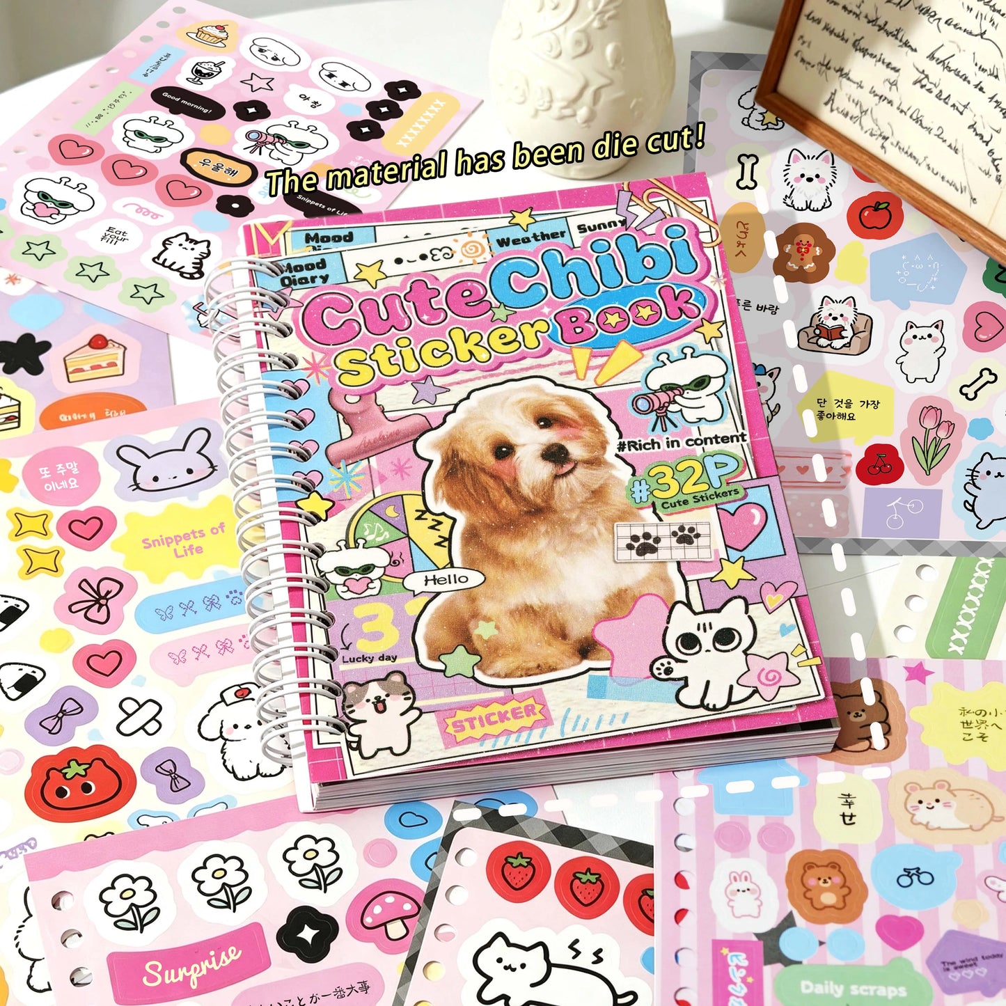 1600+ Materials, 32 Cute Animal Sticker Books, Double Spiral Binding with Built-In Die-Cutting, DIY Decoration Sticker Material Books for Journals/Water Bottles/Notebooks, Etc