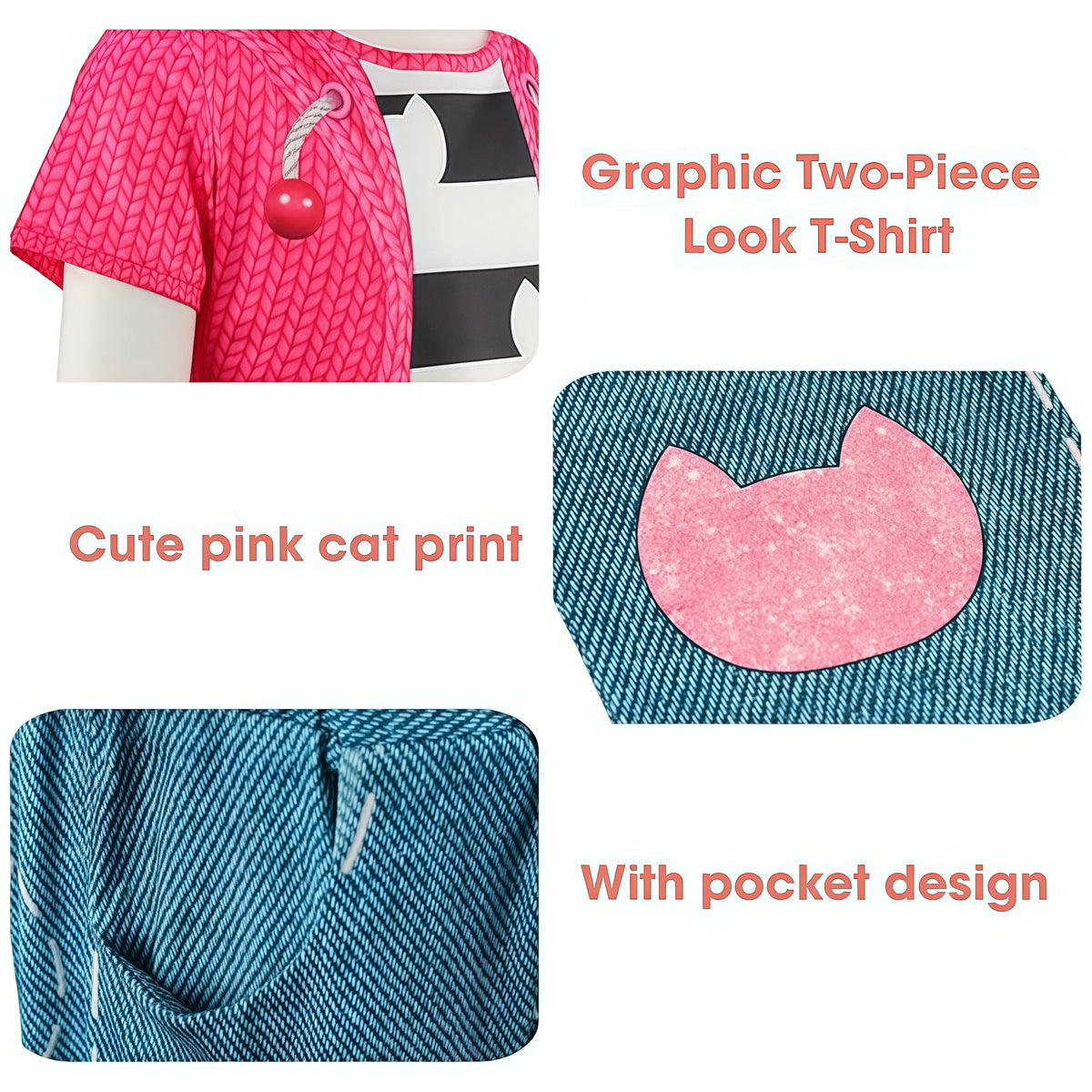 Summer Girls Cartoon Cosplay Costume Cats Striped Print Tops Pants For Kids Halloween Birthday Party Carnival Dress Up Outfits