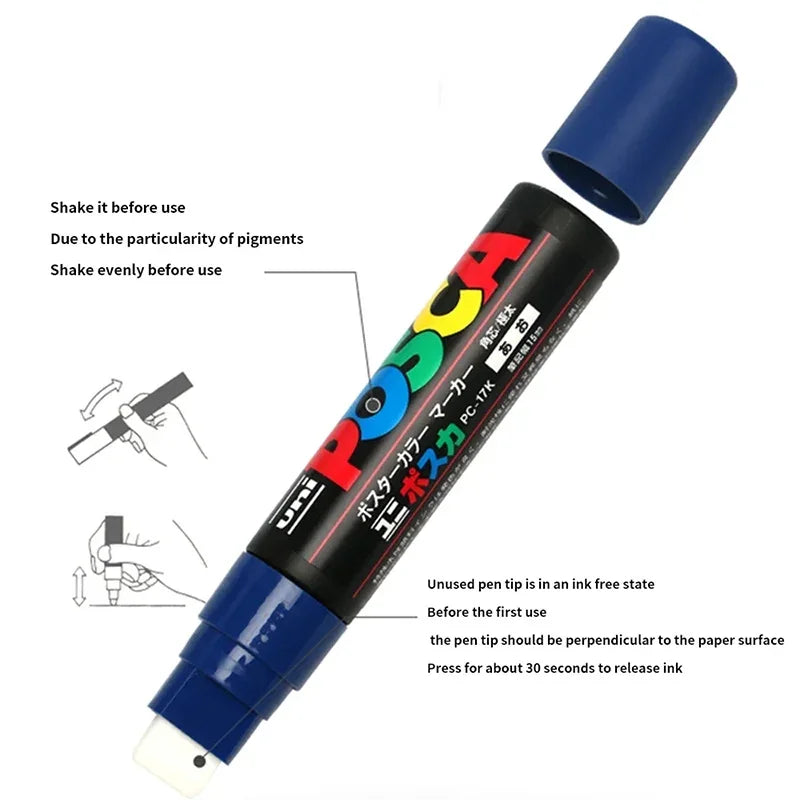 1pc Japan UNI POSCA Marker PC-17K Graffiti Painting POP Poster Advertising Pen 15mm Water Based Big Head Pen Refill Art Supplies