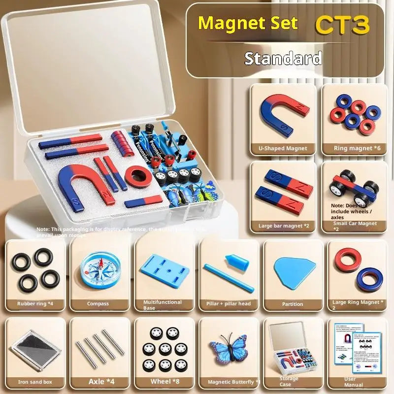 1 Set Educational Experiment With Bar Ring Horseshoe U Shape Magnets And Compass STEM Physics Science Magnet Kit For Kids