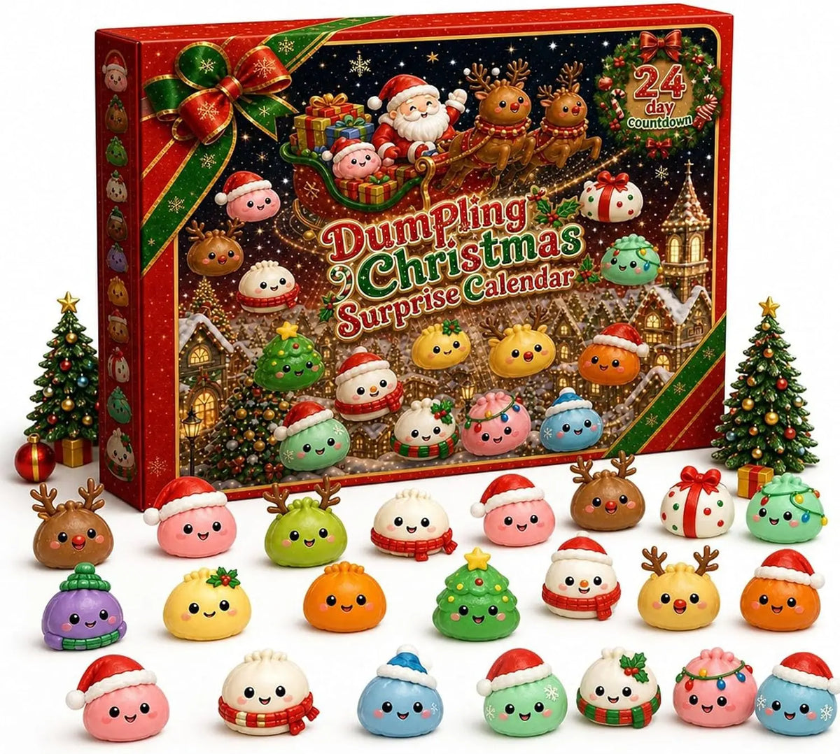 Christmas Squishy Advent Calendar 24 Day Countdown Surprise Box Dumpling Squishies Slow Rebound Squeeze Sensory Gift Decor