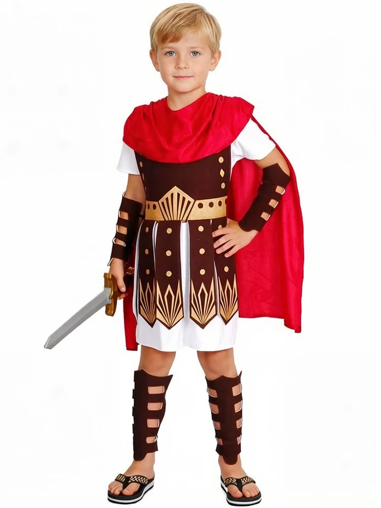 Child Greek Roman Warrior Gladiator Costume Boys Knight Julius Caesar Cosplay Halloween Party Carnival Mardi Gras Fancy Dress