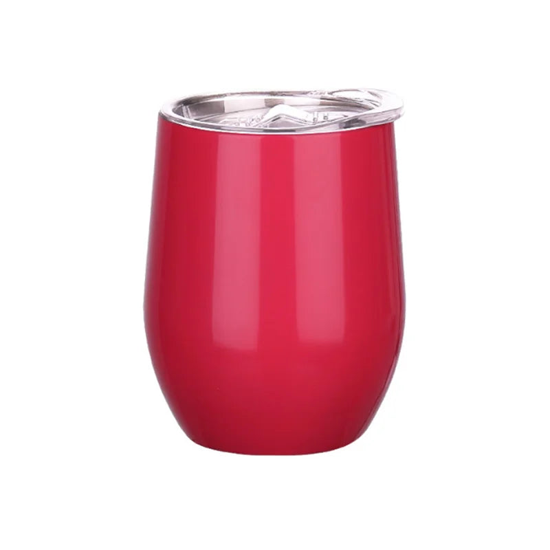12OZ Wine seal Cover Custom Logo Mug Vacuum Insulated Thermos Garrafa Termica Egg Shape Coffee Tumbler Wine Beer With Lid