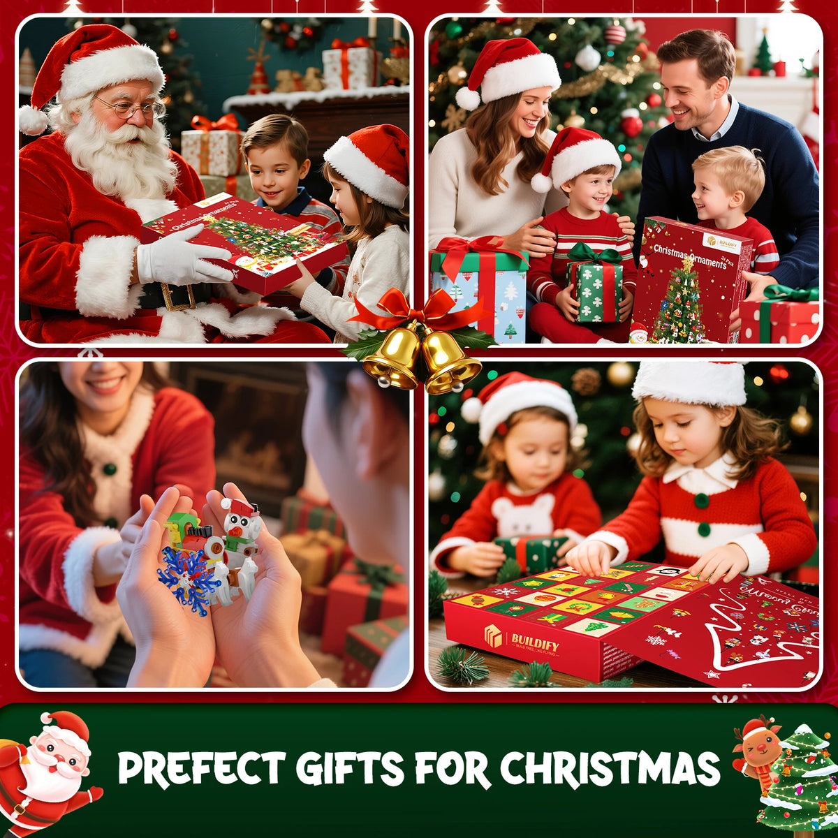 2026 Christmas Advent Calendar 24 Days Surprise Building Blocks Set 539PCS DIY Christmas Tree Hanging Ornaments Educational Kids Toys Xmas Gifts