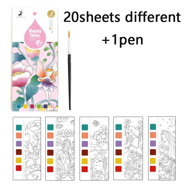 20 Sheets Portable Children Watercolor Painting Book Paint With Water Kids Gouache Graffiti Picture Coloring Drawing Toys Gifts