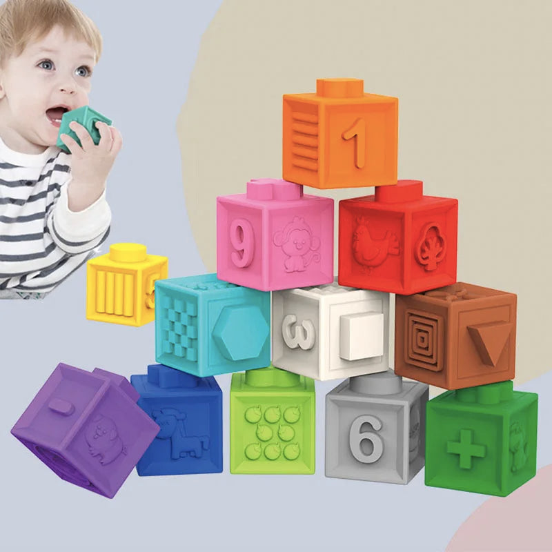 Baby Soft Building Blocks Children Bath Toys Kids Montessori Toy Toddlers Early Education Squeeze Stacker Cube Blocks Gifts