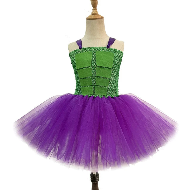 Girls for Superhero Hulk Costume Halloween Carnival Party Outfit Green Cosplay Anime Tutu Dress with Mask Kids Fancy Clothes Set