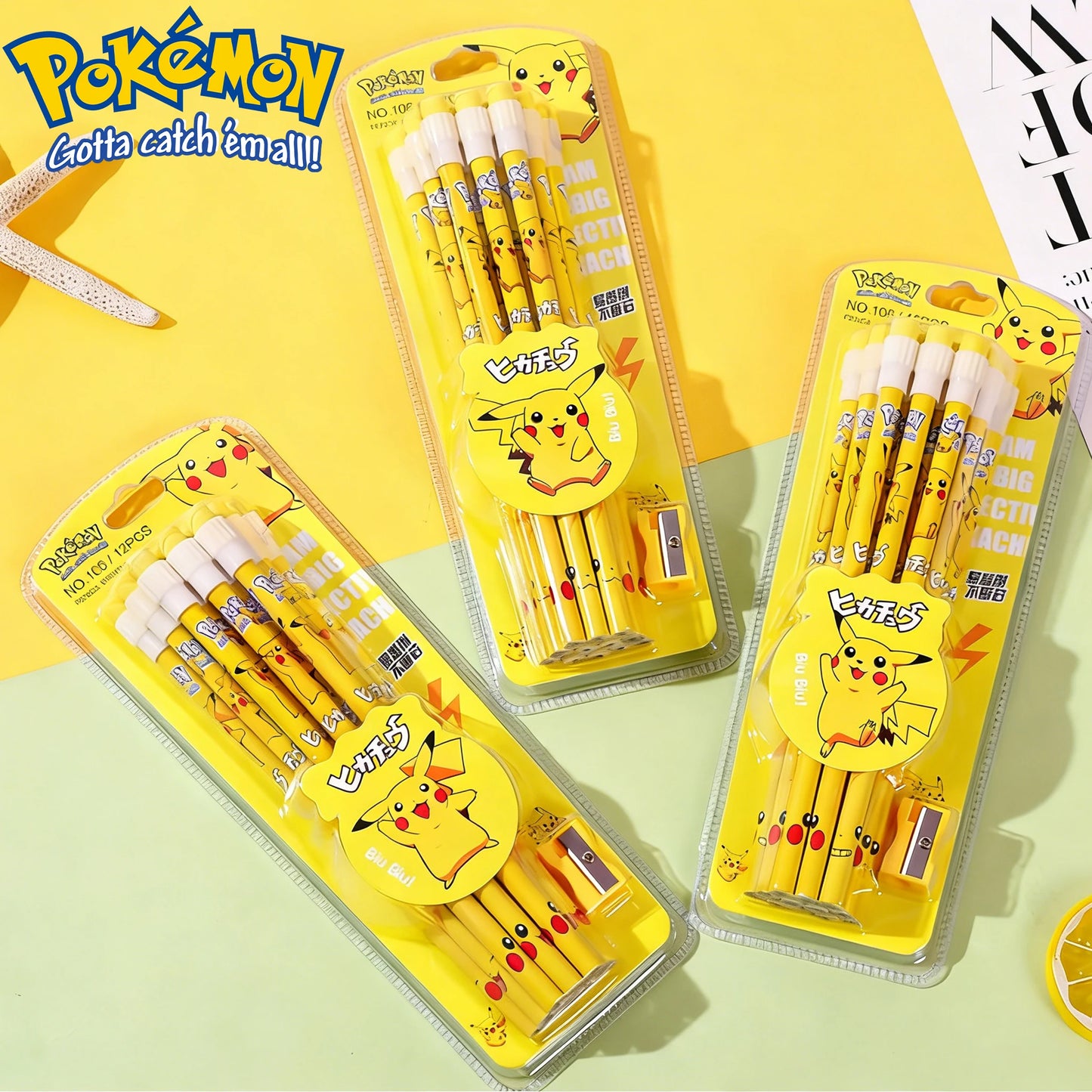 12pcs Pokemon Pikachu Pencil Set Kawaii Cute Stationery Kids Writing Pencils Student School Supplies Birthday Christmas Gift Box