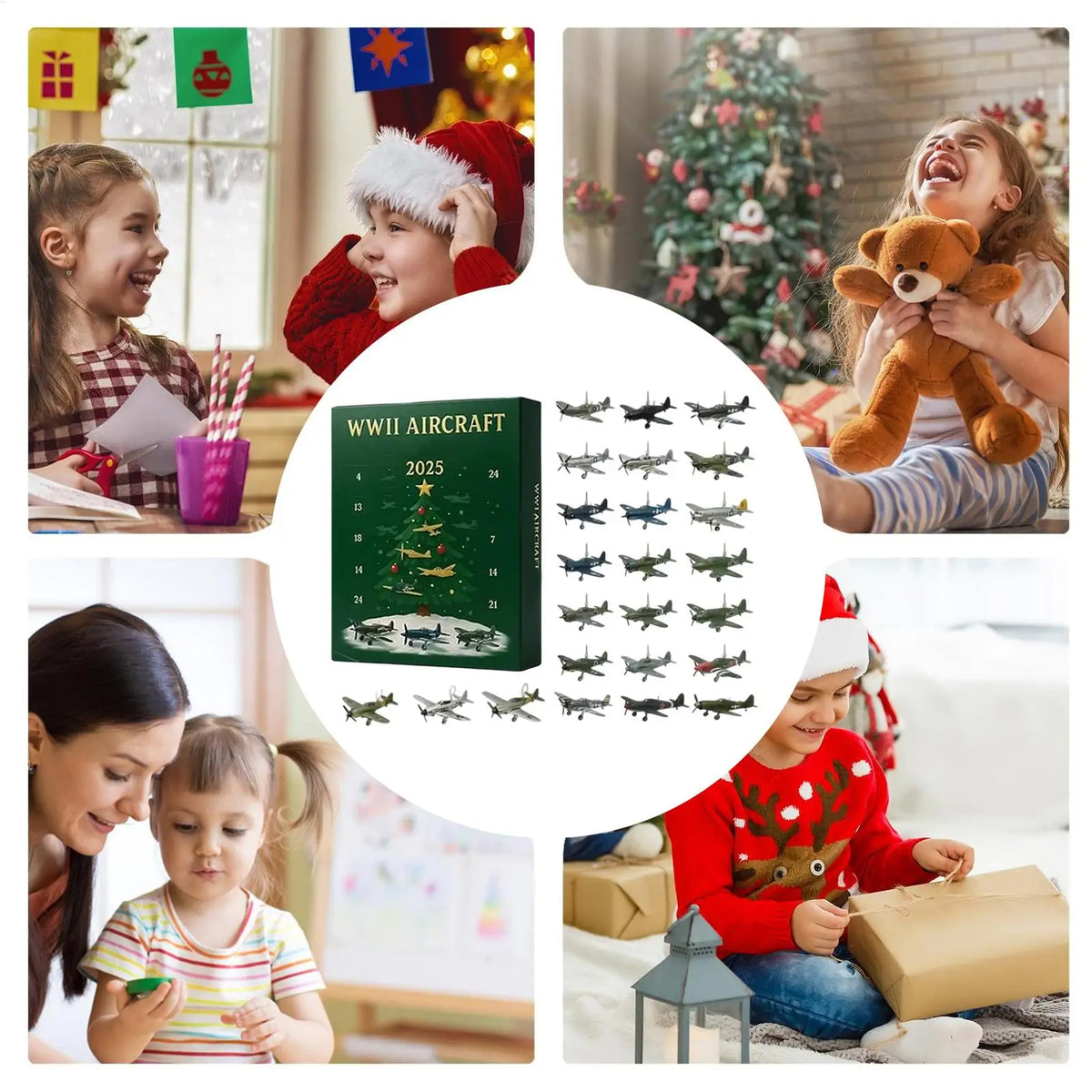 Christmas Aircraft Advent Calendar 24 Days Countdown Calendar Acrylic 2D Mini Warplane Pendant Christmas Decor Kids Gift Box