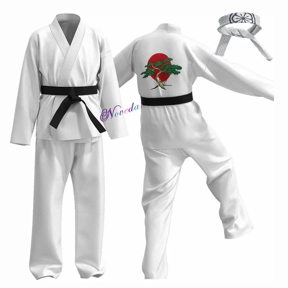Karate Kids KOF Cobra Kai Cosplay Costume Kid Aldult Black White Kimono Uniform Headband Anime Halloween Party Suit Tracksuit