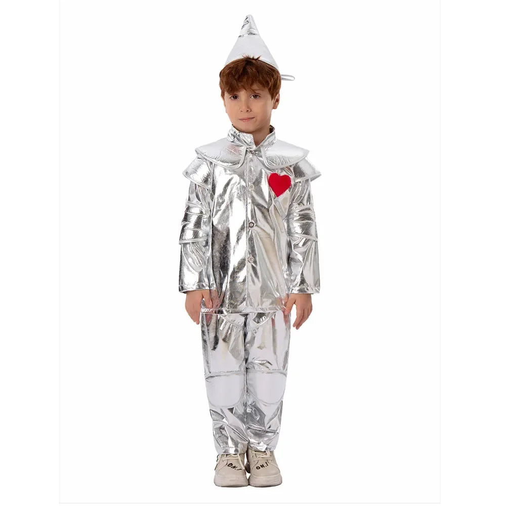 The Wizard of Oz Costume Tin Man Roleplay Kids Performance Outfit for Boys Girls Stage Costume Halloween Purim Party Fancy Dress