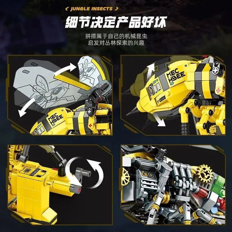 T2005A Mechanical Bee Mantis Insect Building Blocks DIY Assemble STEM Educational Toy Boys Birthday Gift Compatible Standard