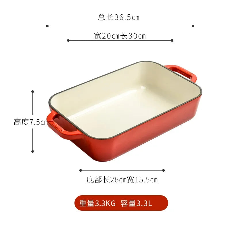 Multifunctional Double Ear Enamel Pan for Steak Frying Baking Western Food Oven Baked Meat And Fish Kitchenware