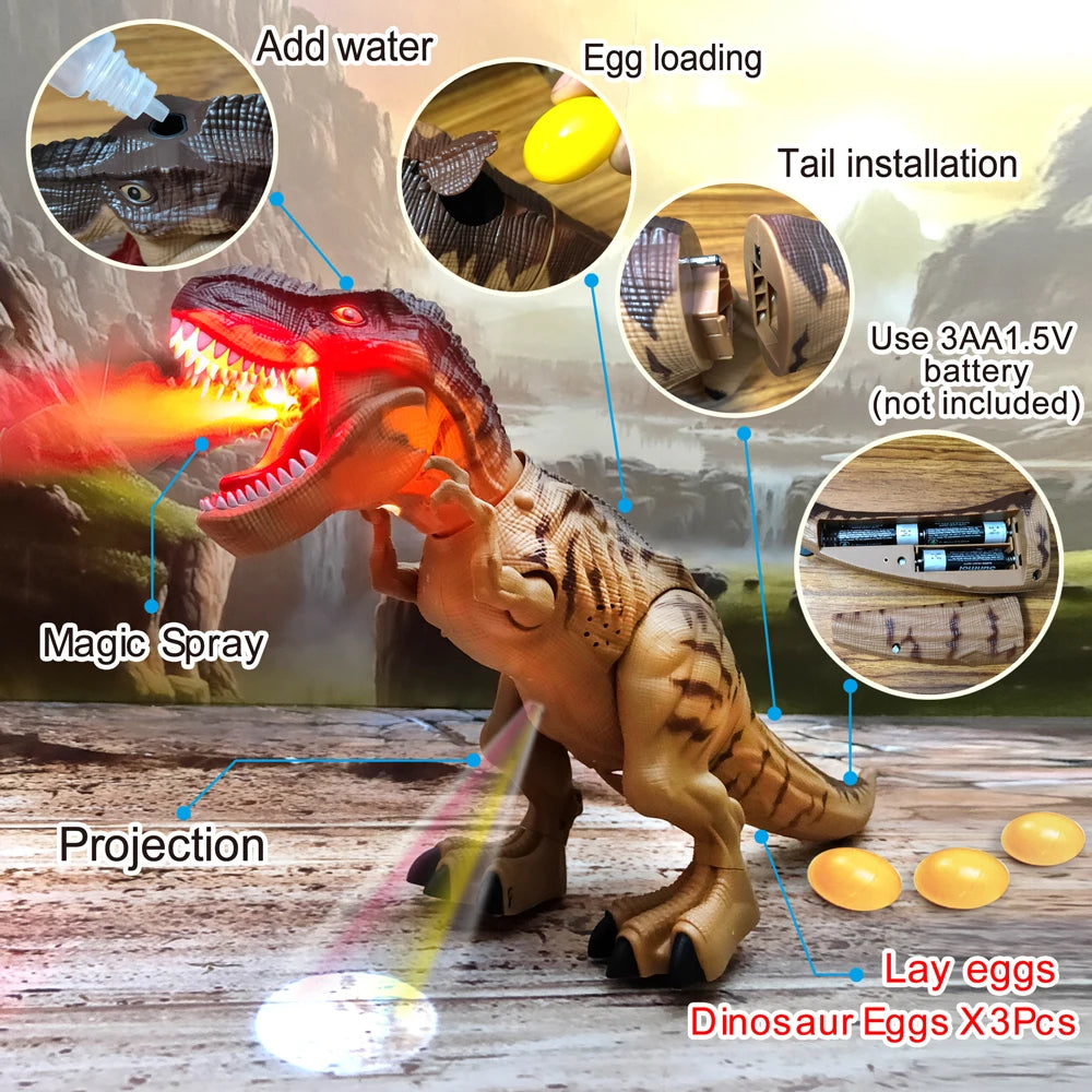 Electric Toy Large Size Walking Spray Lay Eggs Dinosaur Robot for Kids With Light Sound Mechanical Dinosaurs Model Toys