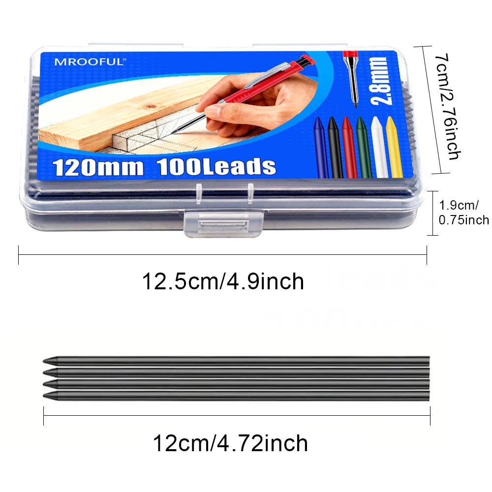 New Woodworking Mechanical Pencil Lead Refill, 100Pcs/Box 2.8mm Replaceable Black Lead -Engineering Marking Scribing Tool