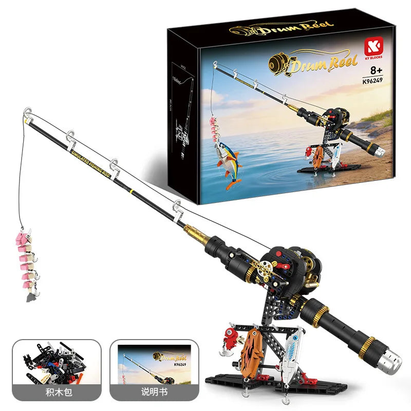 Fishing Rod Building Blocks Simulated Sea Fishing with Reel Set DIY Kit Creative Construction Toys for Fans Gift for Men Boys