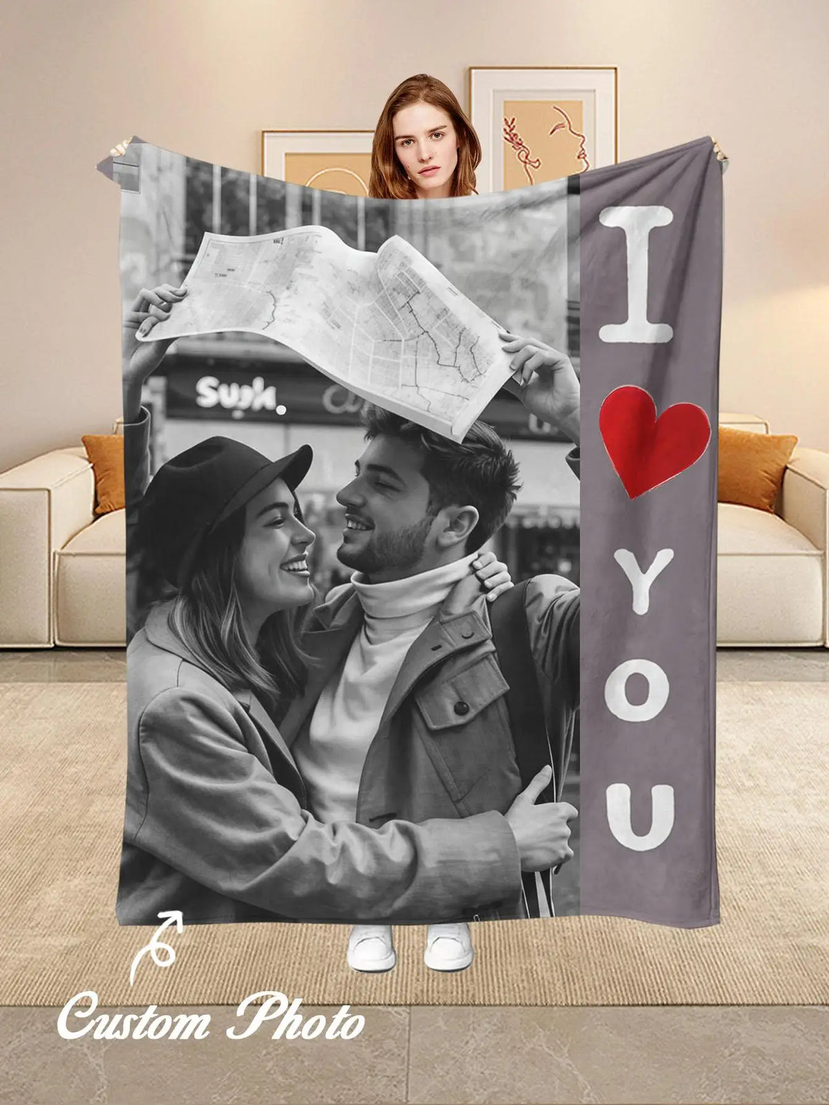 1 Piece Custom Photo Personalized Flannel Blanket - Ideal Gift for Christmas, Halloween, Birthdays, and Anniversaries, Soft, Warm, Comfortable, Skin-Friendly, Machine Washable Blanket, Suitable for Sofa, Bed, Car, Camping, Office, Home Decor