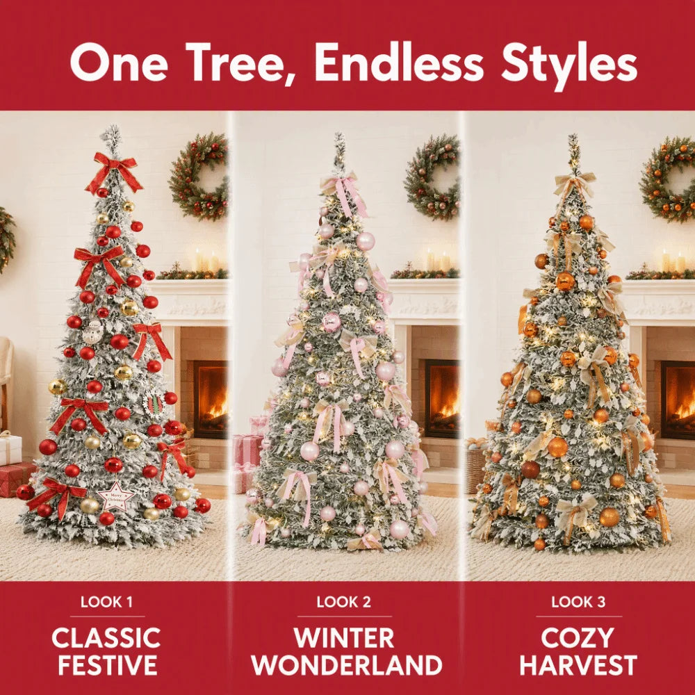 Snow Flocking Christmas Tree Snowy Decor Space Saving Collapsible Tree New Design With LED Realistic Christmas Tree Home Decor