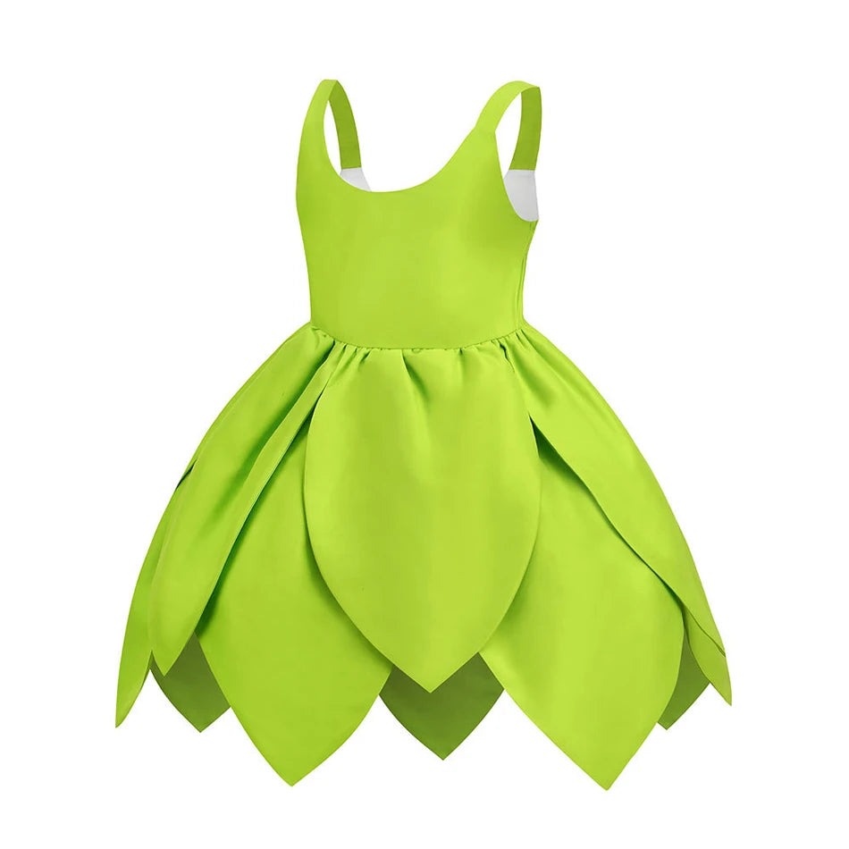 Girls Tinker Bell Costume Kid Green Fairy Princess Fancy Tinkerbell Dress Birthday Party Halloween Cosplay Spirit Outfits 2-10