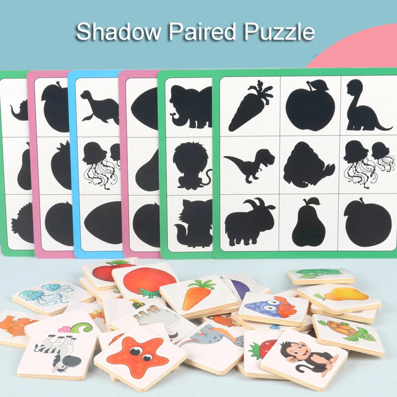 Wooden Montessori Find Shape Toy Animal Fruit Shadow Pairing Shape Puzzle Thinking Game Early Educational Toy Gift for Children