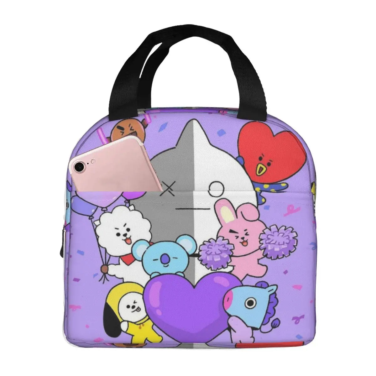 Cute Cartoon BT21 Insulated Lunch Bag for Women Kids Leakproof Food Boxes Thermal Lunch Box Tote