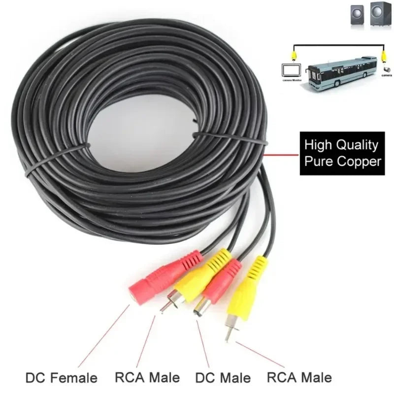 5 10 20 Meters DC Power RCA AV Video 12V Extension Cable for Car Truck Bus Parking Home Security Surveillance CCTV Camera