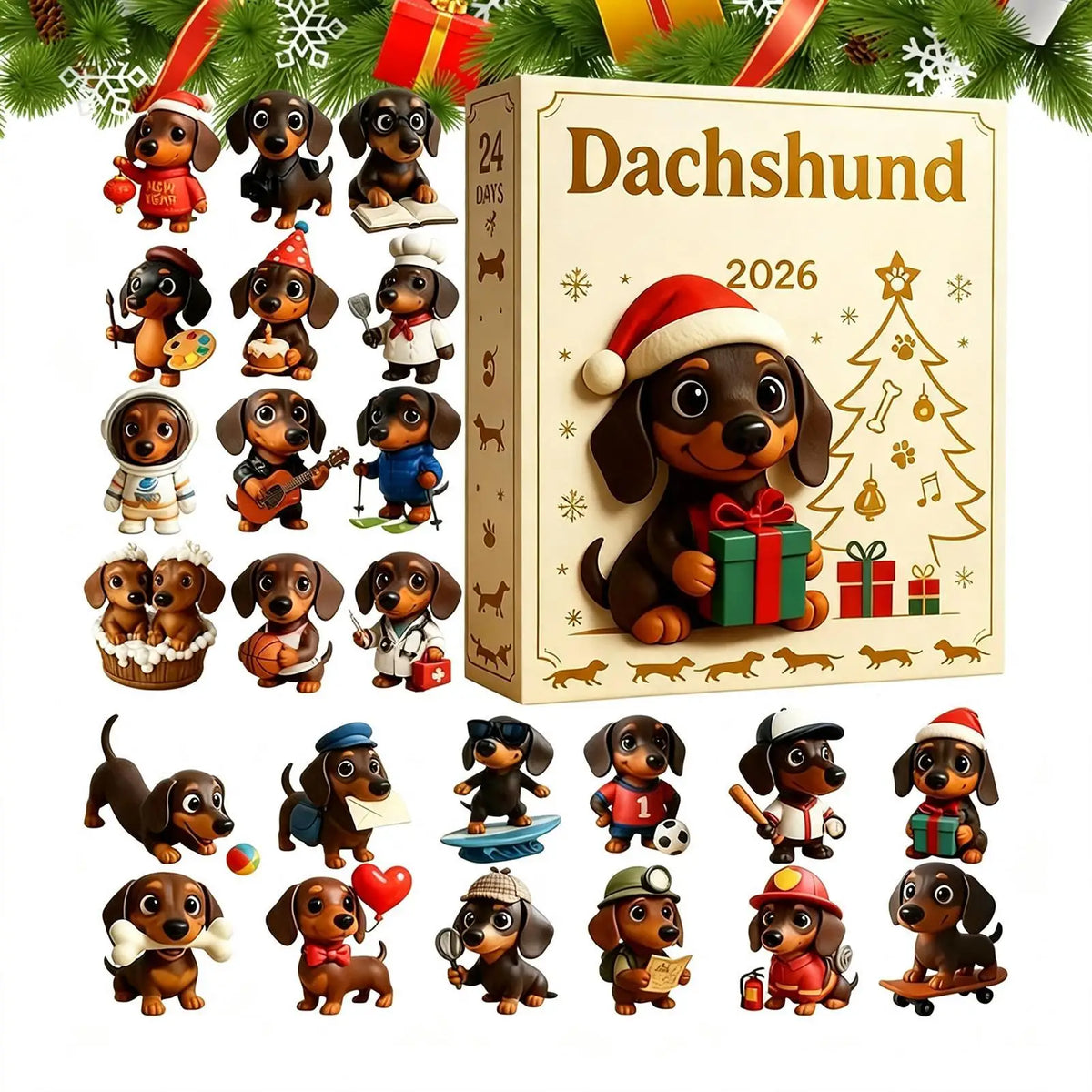 Dachshund Acrylic Advent Calendar – 24 Cute Dog Pendant Ornaments