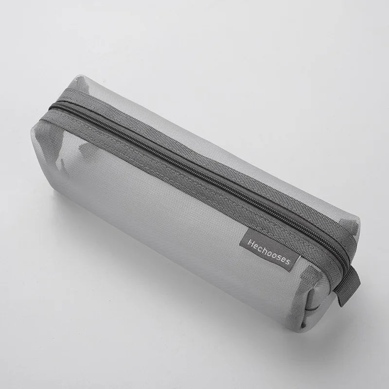 Translucent Simple Mesh Pen Bag Student Exam Stationery Bag Large Capacity Portable Stationery Storage Bag Study Supplies