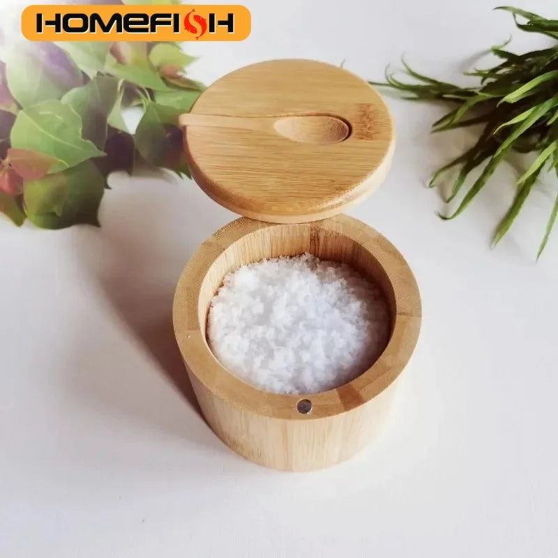 Salt Seasoning Jars Pepper Jar Bamboo Condiment Box Bowl Storage Pot Set Wood Sugar Container Holder Lid Function Multi Bowls
