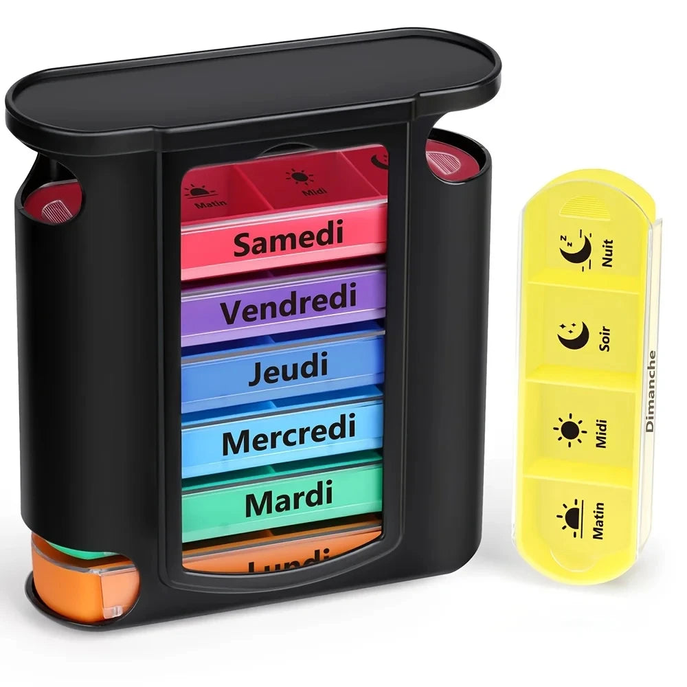 1pc Weekly Pill Organizer 7 Day, Stackable 4 Times A Day Compartments, Portable Travel Medicine Box, Health Care Storage