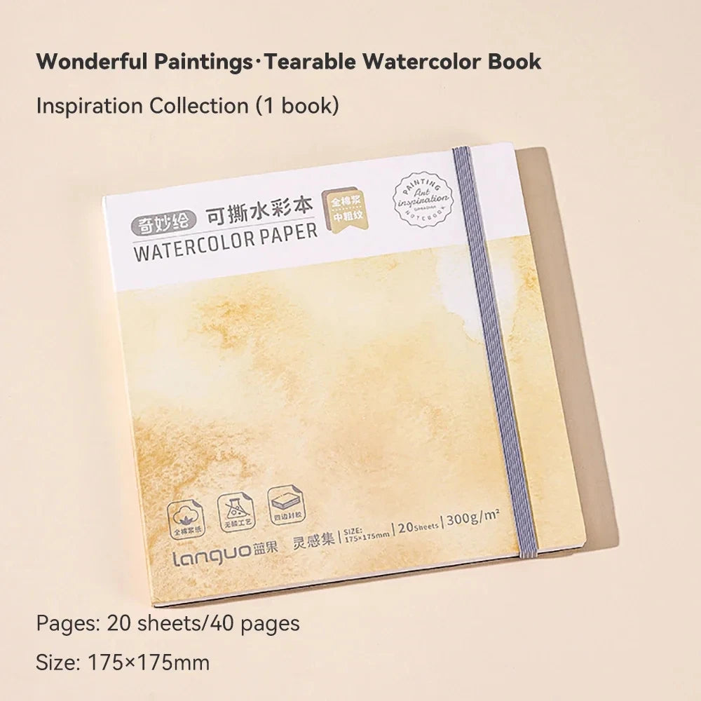 Languo Premium Watercolor Drawing Notebooks Hardcover 230g Tearable Paper Medium Coarse Texture 3in 1 Portable Art Drawing Pad