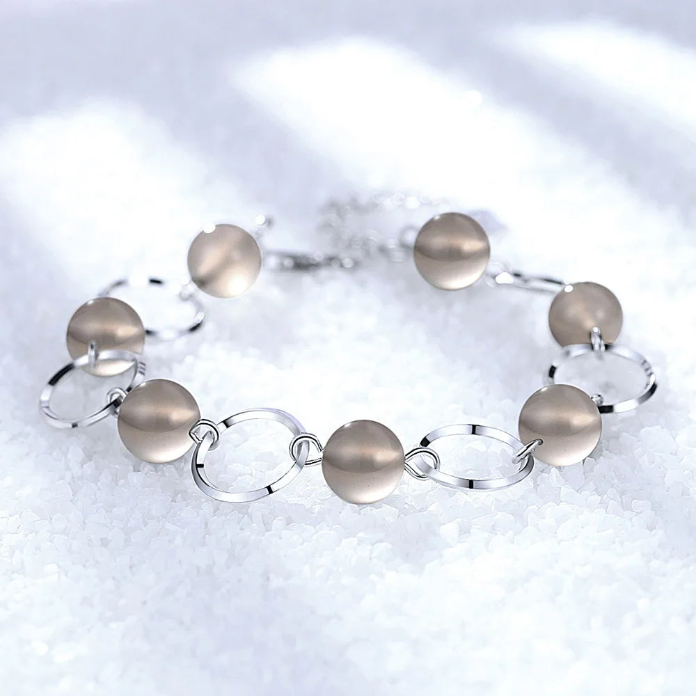S925 Sterling Silver Bracelet Natural Gray Agate Crystal Bead Bracelet Engagement Party Jewelry Gift For Women